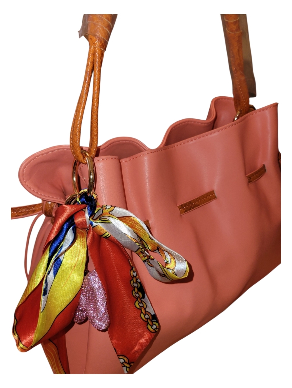 Women's Scalloped Top Shoulder Bag in Coral Pink NWT